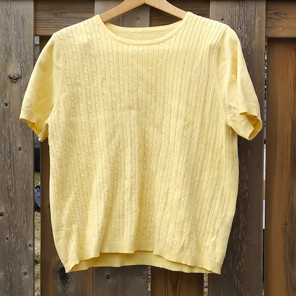 Ladies Women's Size Large Yellow Cable Knit Jumper Crew Neck Pullover Sweater - Picture 1 of 4